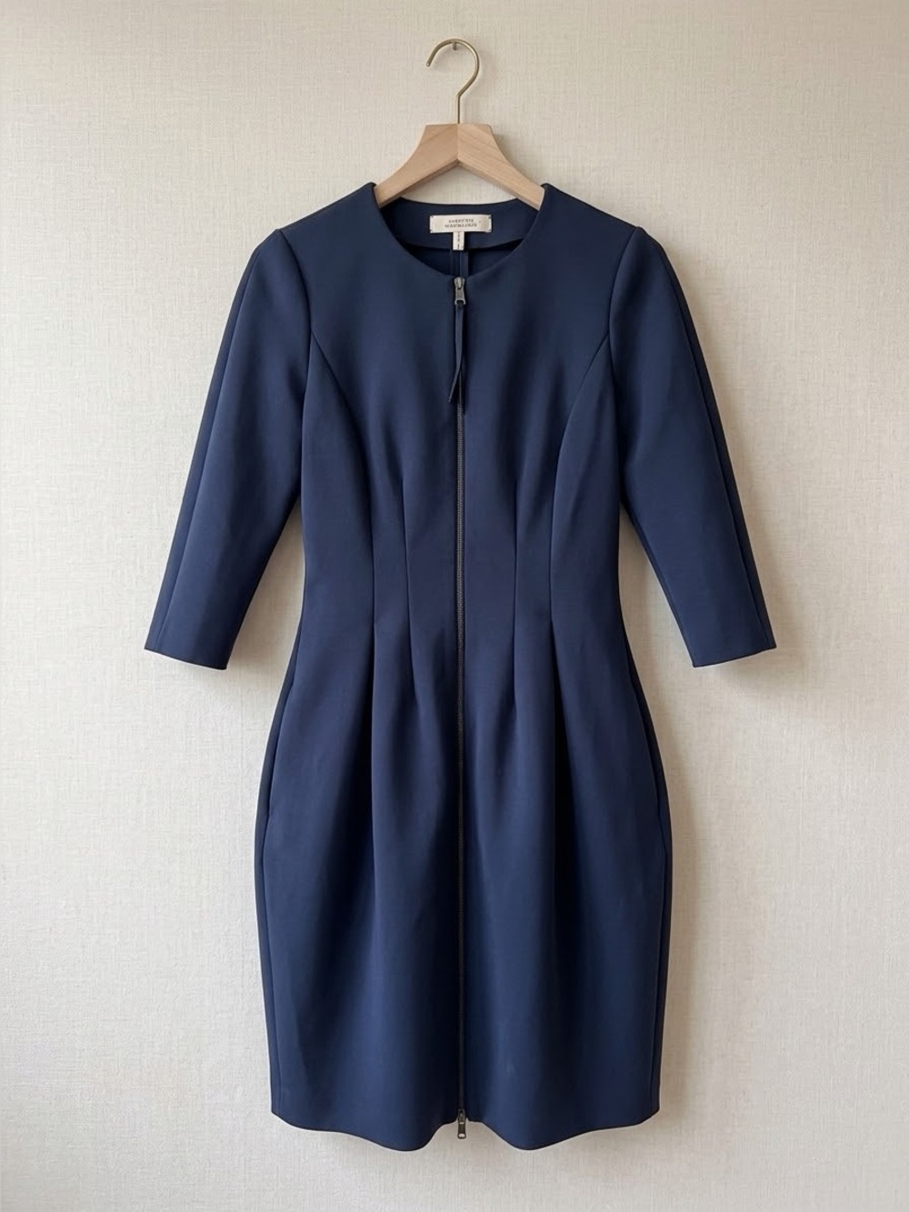 DOROTHEE SCHUMACHER Scuba Glam Zip Front Pocket Sheath Dress Navy Blue Size 3 M